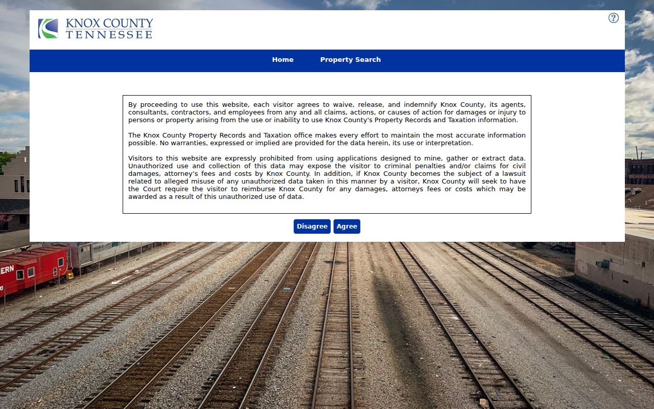 Farragut residents directory Knox County Property Lookup entry screen