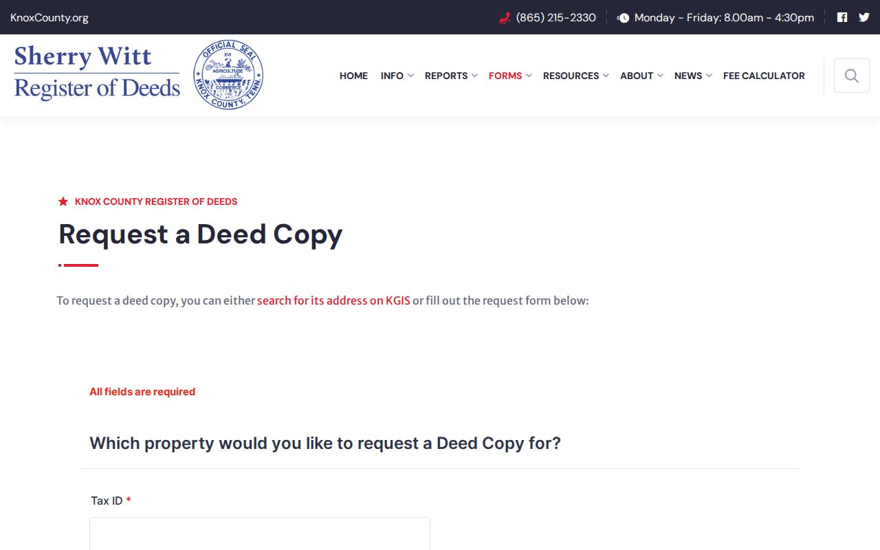 Farragut residents directory Knox County Register of Deeds deed request guidance