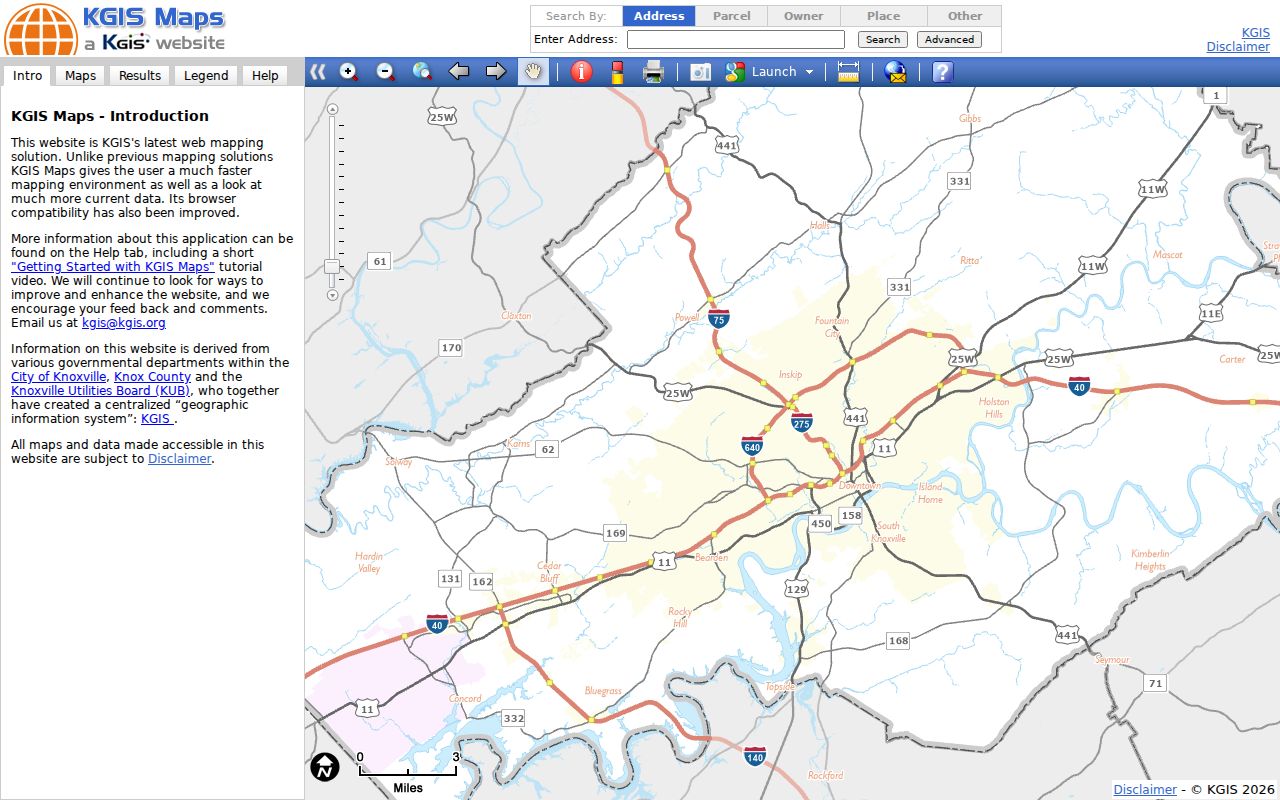 Farragut street directory KGIS parcel viewer search tabs